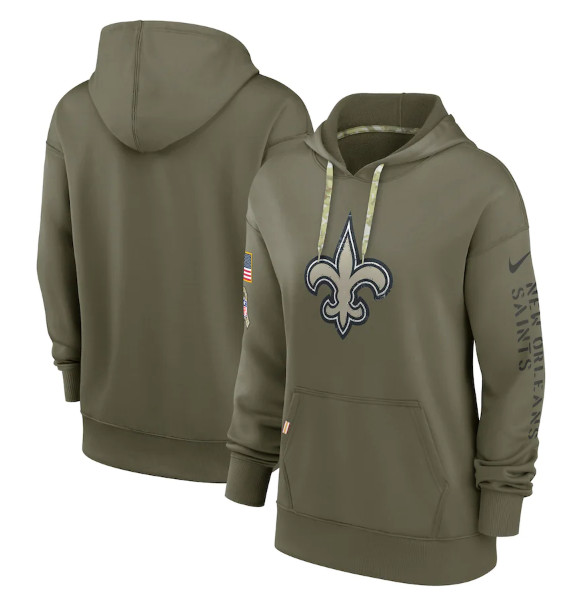 Women's New Orleans Saints 2022 Olive Salute to Service Therma Performance Pullover Hoodie(Run Small)